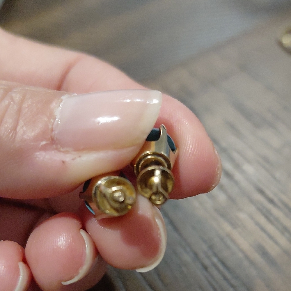 Gold Turquoise Stud Earrings - Women's Jewelry - Picture 3 of 6